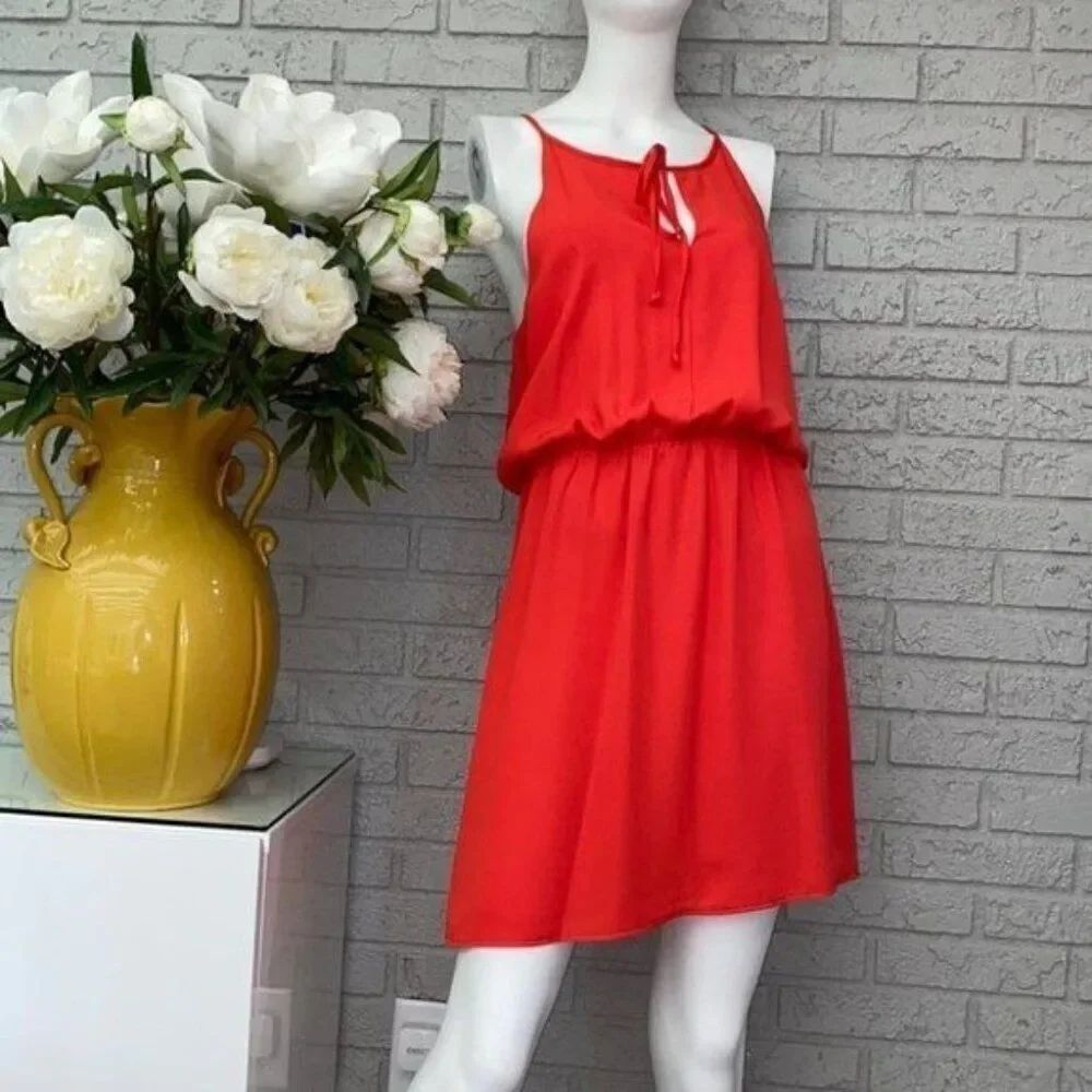 NWT Charles Henry Women Orange Halter Mini Dress With Keyhole Size M